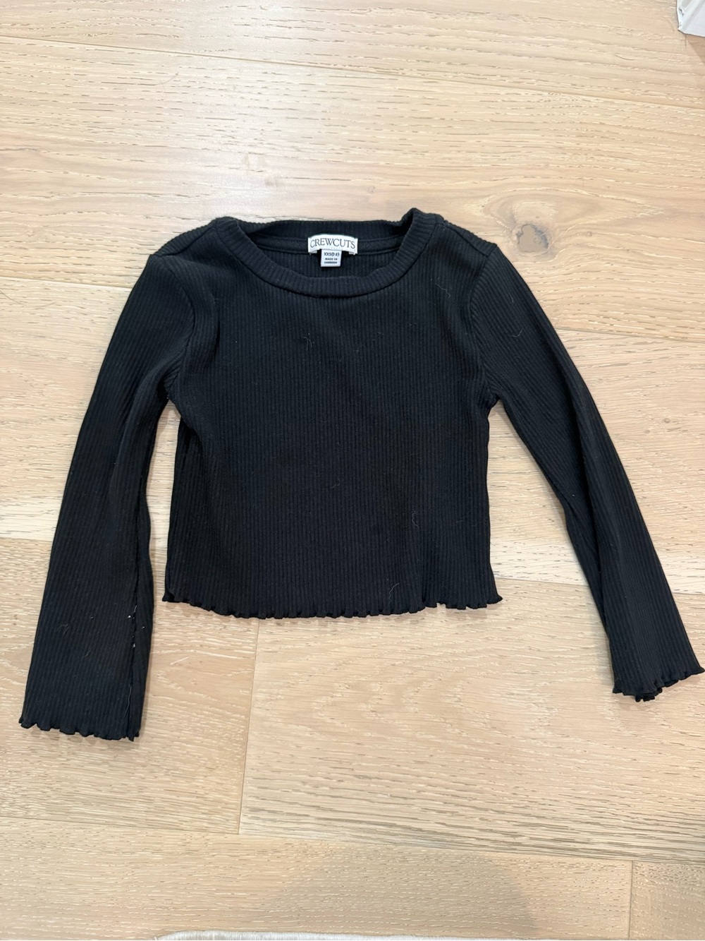 Crewcuts Black Ribbed Lettuce-Edge Long Sleeve Tee